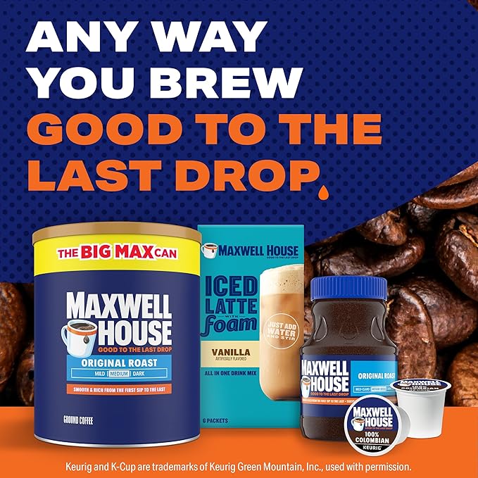 Maxwell House Original Roast Ground Coffee, 33.1 oz Canister, Pack of 6