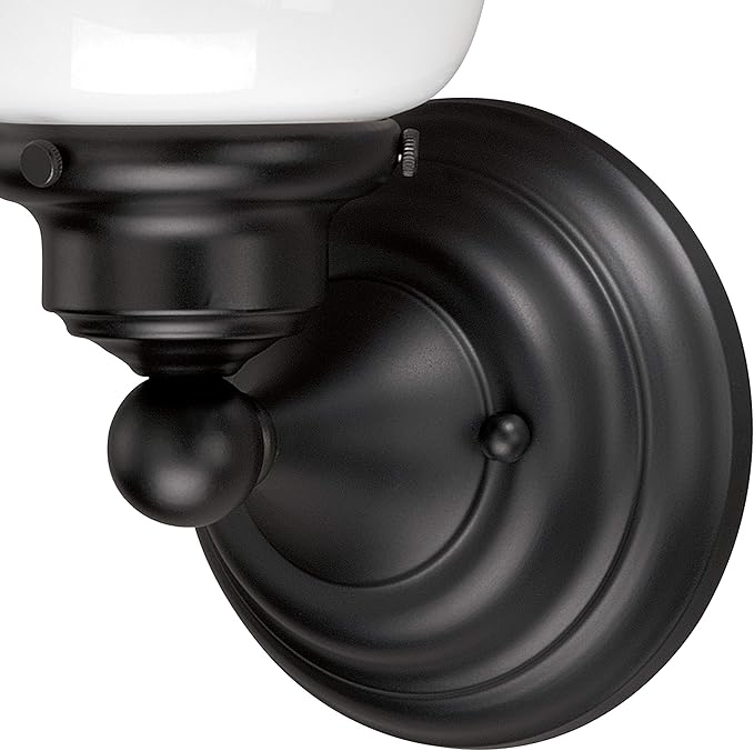 VAXCEL Huntley 1-Light 6.75 inch Wide Oil Rubbed Bronze Farmhouse Bathroom Vanity Lighting Fixture, White Schoolhouse Milk Glass Globe Shade, Dimmable, LED Compatible, Wall Mounted Steel Sconce
