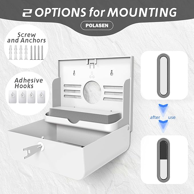 Multifold Paper Towel Dispenser Wall Mount White Compact Adhesive No Drilling or Screws Installation Fits Combi-Fold Fusion Folded Hand Towels for Commercial Industrial Shop Office