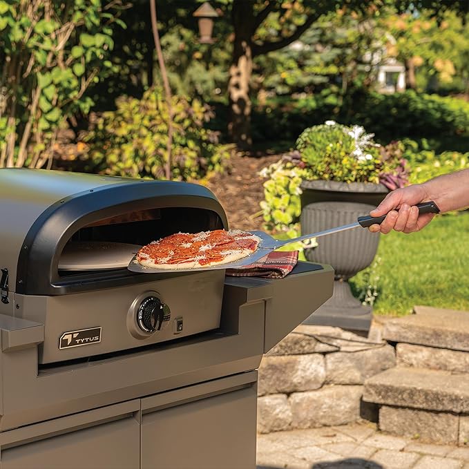 TYTUS Pizza Oven Tool Set 4 Pieces - 12" x 12" Peel, Sharp Rocker, Server & Nylon Stone Brush for Gas Fired Emberwood Pizza Oven