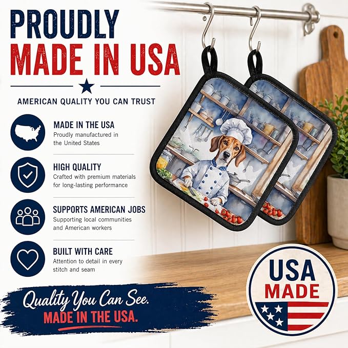 Caroline's Treasures American Foxhound The Chef Pair of Pot Holders Kitchen Heat Resistant Pot Holders Sets Oven Hot Pads for Cooking Baking BBQ, 7 1/2 x 7 1/2