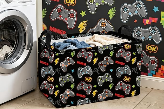 Essme Rectangular Kids Baskets,Game Storage Box,Cute Basket for Kids with Handles for Room Decor, Book Bins,Shelf Basket.(Game)