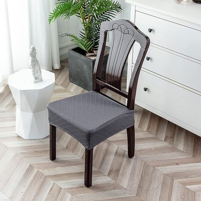 Genina Waterproof Seat Covers for Chairs,Set of 6 Dining Room Chair Seat Covers for Kitchen,Stretch Jacquard Removable Washable Dining Chair Slipcovers Protectors,No Rear Covers, Dark Grey