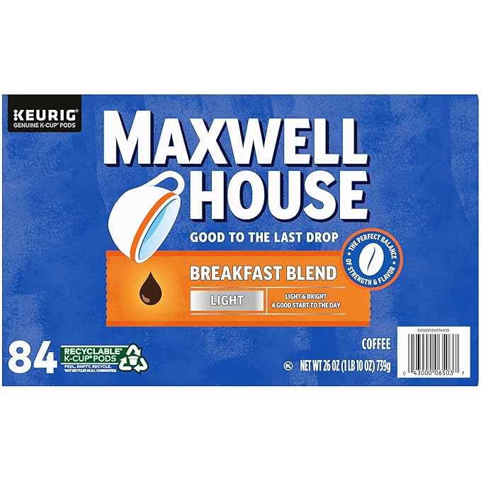 Maxwell House Breakfast Blend Mild Roast K-Cup Coffee Pods, 84 ct Box (Pack of 2)