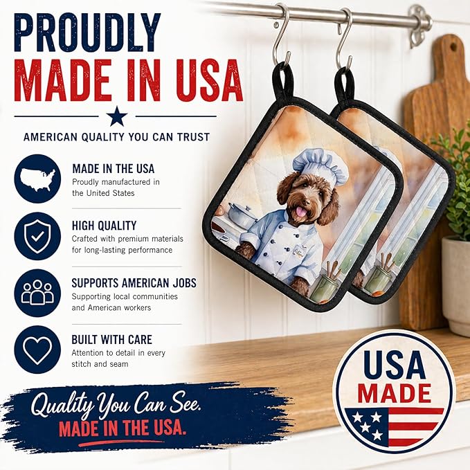 Caroline's Treasures Labradoodle The Chef Pair of Pot Holders Kitchen Heat Resistant Pot Holders Sets Oven Hot Pads for Cooking Baking BBQ, 7 1/2 x 7 1/2