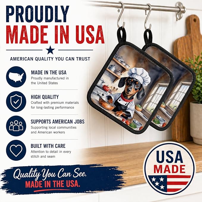 Caroline's Treasures Dachshund The Chef Pair of Pot Holders Kitchen Heat Resistant Pot Holders Sets Oven Hot Pads for Cooking Baking BBQ, 7 1/2 x 7 1/2