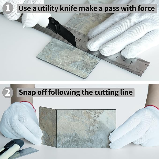 AULIGET 4-Piece Faux Stone Peel and Stick Backsplash Wall Tiles, 3" x 6" Grey & Brown Slate PVC Stick on Tile for Backsplash Kitchen, Bathroom, Laundry Room, Camper, Fireplace