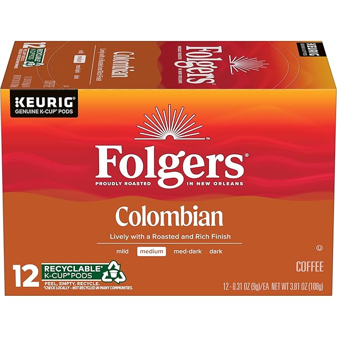 Folgers Colombian Medium Roast Coffee, 72 Keurig K-Cup Pods
