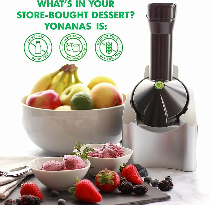 Yonanas Classic Frozen Fruit Soft Serve Maker for Healthy Vegan and Dairy-Free Treats,200W Silver Machine with 36 Recipes,BPA Free,Easy to Clean,Quick and Simple to Use,(Pack of 4)