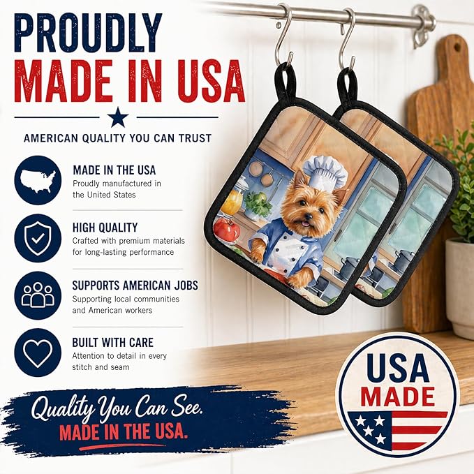 Caroline's Treasures Norwich Terrier The Chef Pair of Pot Holders Kitchen Heat Resistant Pot Holders Sets Oven Hot Pads for Cooking Baking BBQ, 7 1/2 x 7 1/2