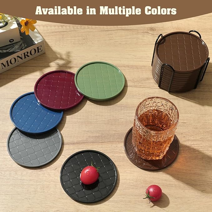 Coasters,Drink Coasters Set of 8 with Holder (Coffee, 12pcs)