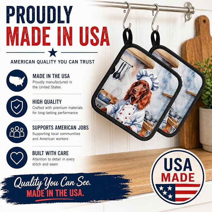 Caroline's Treasures Irish Setter The Chef Pair of Pot Holders Kitchen Heat Resistant Pot Holders Sets Oven Hot Pads for Cooking Baking BBQ, 7 1/2 x 7 1/2