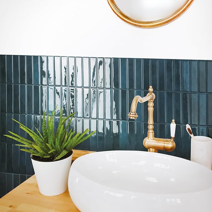 Smart Tiles Stick On Tiles Splashback - Morocco Blue, Self Adhesive Wall Tiles, 5 Wall Panels 11.43x9 in, Heat Resistant self Adhesive Wallpaper Tile, Water Resistant Bathroom Tile, Made in Canada