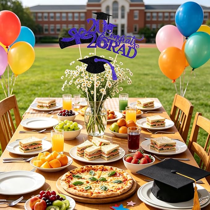 Graduation Decorations 2026, 16 PCS Gold and Blue Double Sided Graduation Centerpieces Sticks Glitter for Tables, Table Toppers Set for Class of 2026 Congrats Grad Party Supplies (Blue)