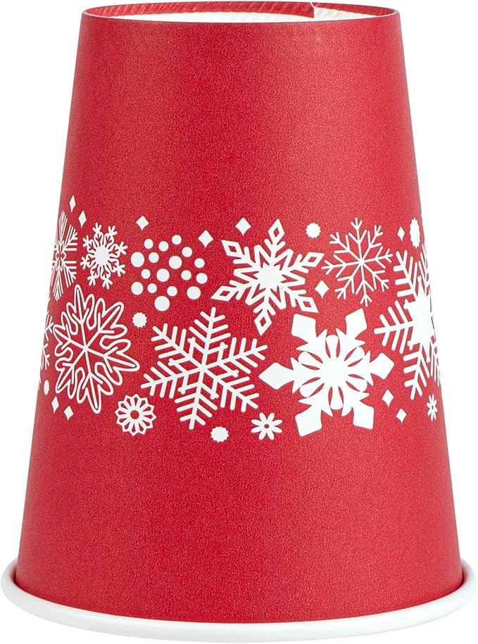 Restaurantware-Restpresso 12 Ounce Disposable Drinking Cups, 20 Hot Cups With Plastic Lids - Snowflake Design, Rolled Rim, Red Paper Coffee Cups, For Christmas Parties, Serve Hot And Cold Drinks