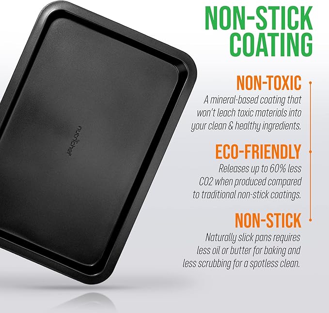 NutriChef 15” x 10" Non-Stick Cookie Sheet for Baking - Carbon Steel Baking Pan w/ Nonstick Coating - Jelly Roll Pan Compatible with Ovens & Toasters, Grey