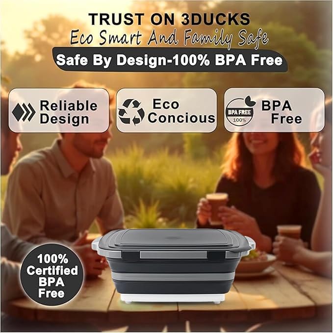 Collapsible BBQ Prep Tub 16L Black | Portable Meat Marinating Container with Locking Cutting Board Lid, BBQ Tongs, Grill Mesh, Silicone Brush & 3 Roasting Sticks for Camping & Outdoor Grilling