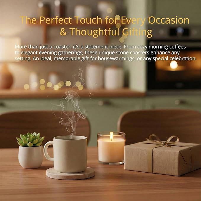 Travertine Stone Coasters Set of 4 ,4 inch Round Coasters Make a Great Housewarming, Providing Sturdy and Durable Desktop Protection for a Variety of Cups