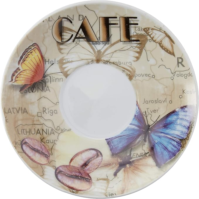 Lorenzo Import Coffee Cups on Metal Stand-Butterfly (Set of 4), Multicolor