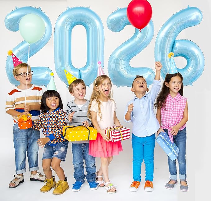 2026 Pastel Blue Balloons, 40" Large Pastel Blue 2026 Balloons Helium Mylar Foil Balloons for 2026 New Year Christmas Graduation Party Decoration