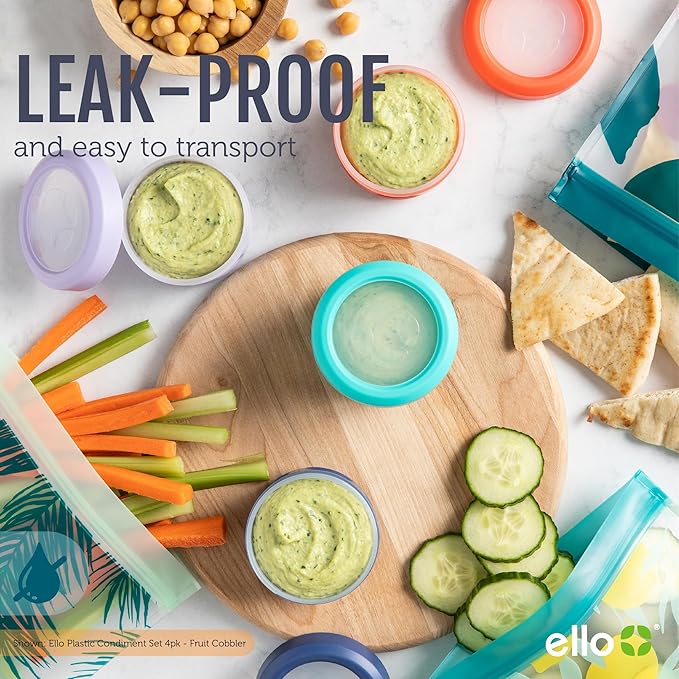 Ello Reusable Condiment Containers with Screw-on Leak Proof Lid | Perfect for Salad Dressing Sauce Dips Lunchbox Picnic Travel Bento Box | BPA-Free | Dishwasher Safe