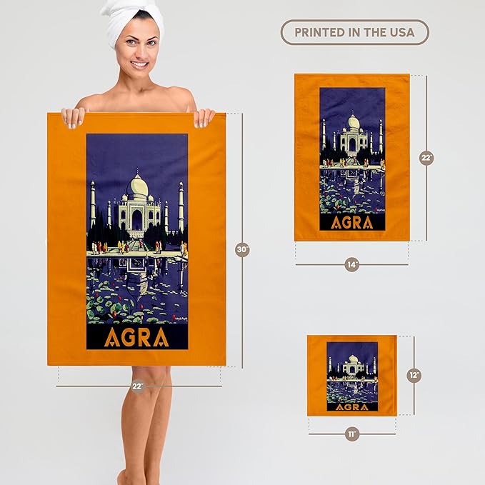 3D Rose Agra Luggage Label with Temple and Still Pond with Lotus Buds TWL_171271_1 Towel, 15" x 22", White