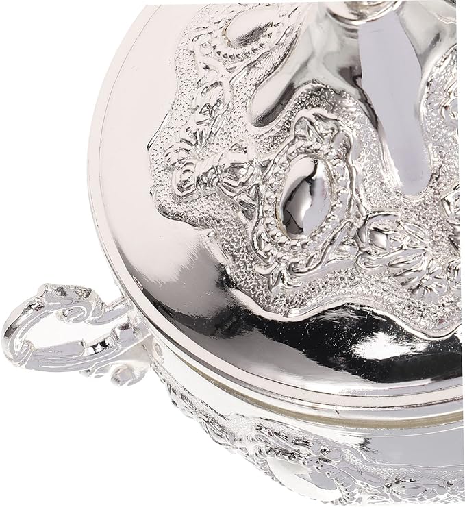OSALADI Elegant Seasoning Box Ornament Zinc Alloy Silver Condiment Dish for Kitchen Decor