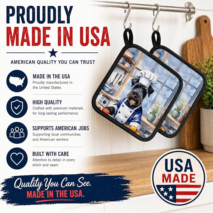 Caroline's Treasures Kerry Blue Terrier The Chef Pair of Pot Holders Kitchen Heat Resistant Pot Holders Sets Oven Hot Pads for Cooking Baking BBQ, 7 1/2 x 7 1/2