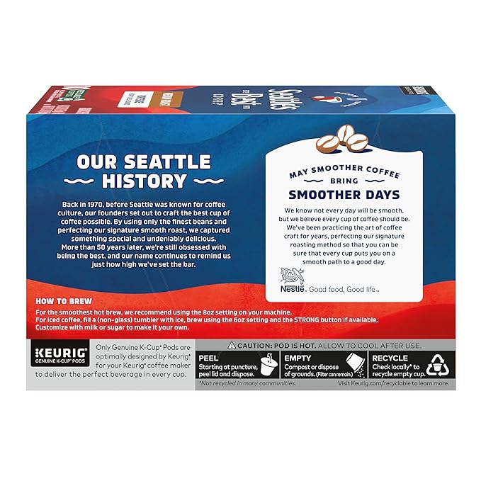 Seattle’s Best Coffee, Medium Roast K-Cup Coffee Pods, Portside, 100% Arabica, 6 Boxes (60 Pods Total)