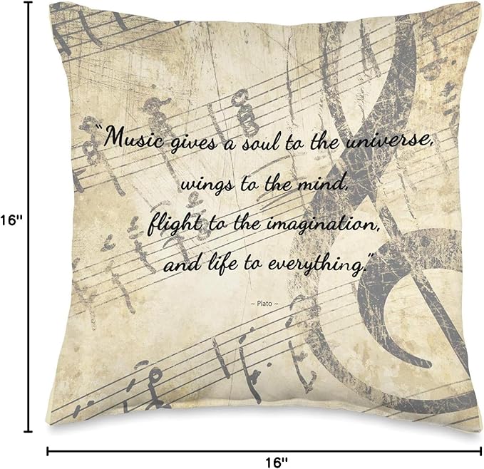 Music Gives a Soul to the Universe - Quote on Vintage Music Throw Pillow