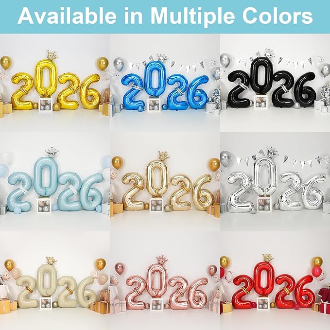 2026 Balloons Blue,40 Inch 2026 Number Balloons with Foil Crown Balloons for Happy New Year Decorations New Years Eve 2026 Graduation Decorations Class of 2026 Party Supplies