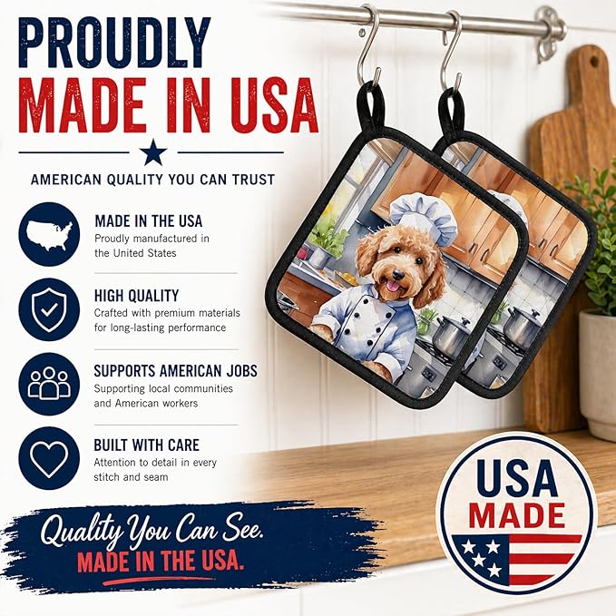 Caroline's Treasures Goldendoodle The Chef Pair of Pot Holders Kitchen Heat Resistant Pot Holders Sets Oven Hot Pads for Cooking Baking BBQ, 7 1/2 x 7 1/2