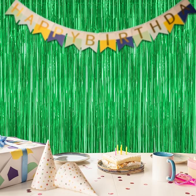 2 Pack Tinsel Backdrop, 3.28 FTx7.05 FT Green St Patricks Day Party Decorations, Metallic Backdrop Curtains Tinsel Curtains Streamer Backdrop, Party Supplies Wall Decor for St. Patricks Party Birthday