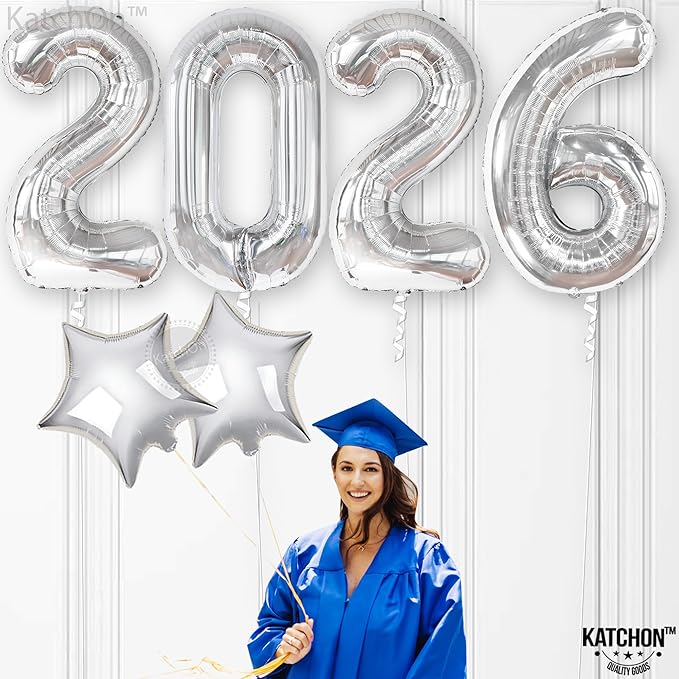 Katchon, Giant 2026 Balloons silver - 40 Inch | 2026 Graduation Decorations, Star Foil Balloons for Grad Party Decoration 2026, Graduation Decor, Graduation Balloons, Graduation Party Decorations 2026