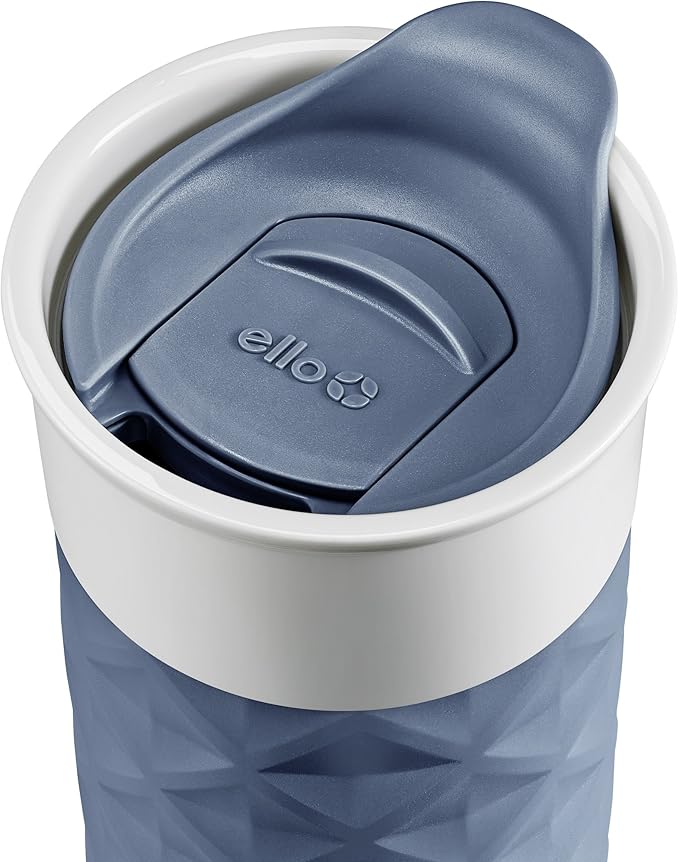 Ello Ogden BPA-Free Ceramic Travel Mug with Lid, Evening Blue, 16 oz