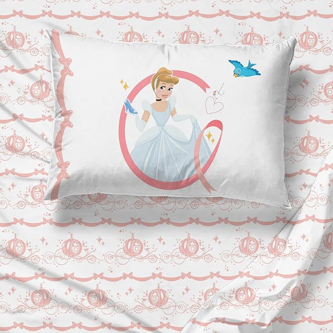 Jay Franco Kids Sheet Set with Fitted, Flat Sheets & Pillow Cover - Ultra-Soft Bedding with Pillowcase for Room Decor, White - Princess Cinderella, 3 Piece Twin