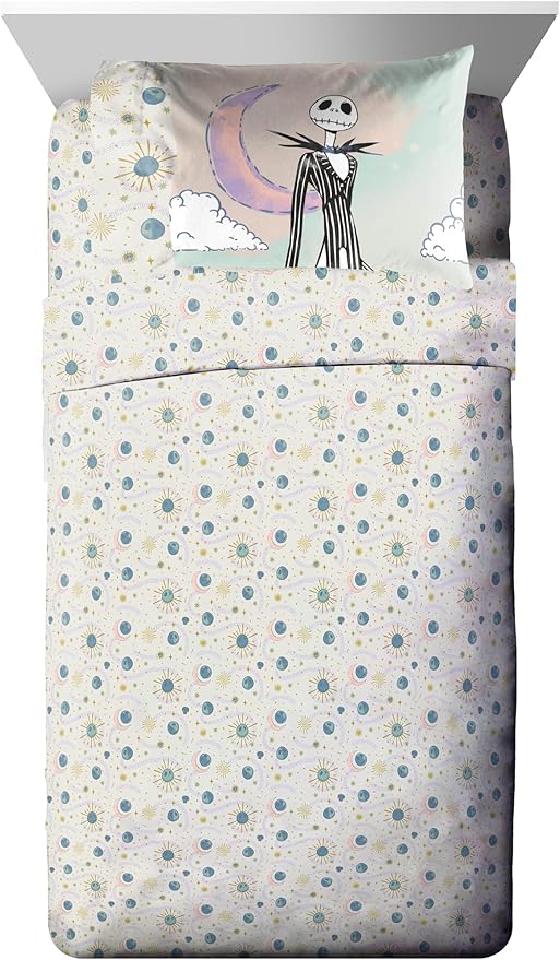 Disney Nightmare Before Christmas Twin Size Comforter Set - 5 Piece Jack and Sally Bedding Includes Sheet Set & Pillow Covers - Super Soft Ombre Bedding