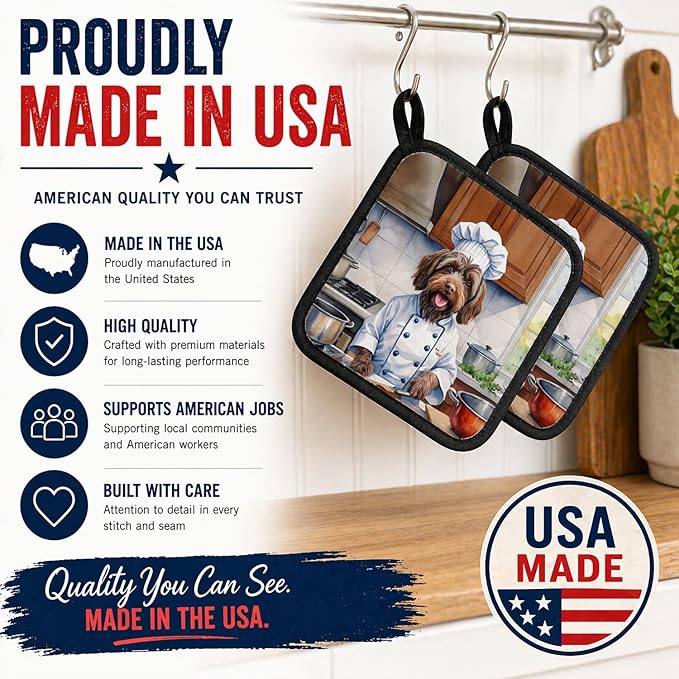 Caroline's Treasures Wirehaired Pointing Griffon The Chef Pair of Pot Holders Kitchen Heat Resistant Pot Holders Sets Oven Hot Pads for Cooking Baking BBQ, 7 1/2 x 7 1/2