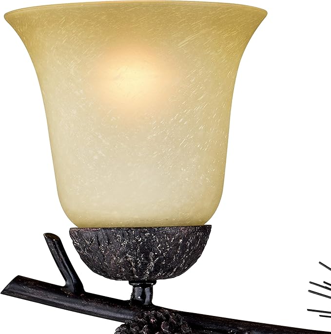 VAXCEL Sierra 3-Light 24 inch Wide Black Walnut Rustic Bathroom Vanity Lighting Fixture, Creme Cognac Glass Shade, Dimmable, LED Compatible, Pine Cone, Reversible Over the Mirror Mounted Wall Sconce