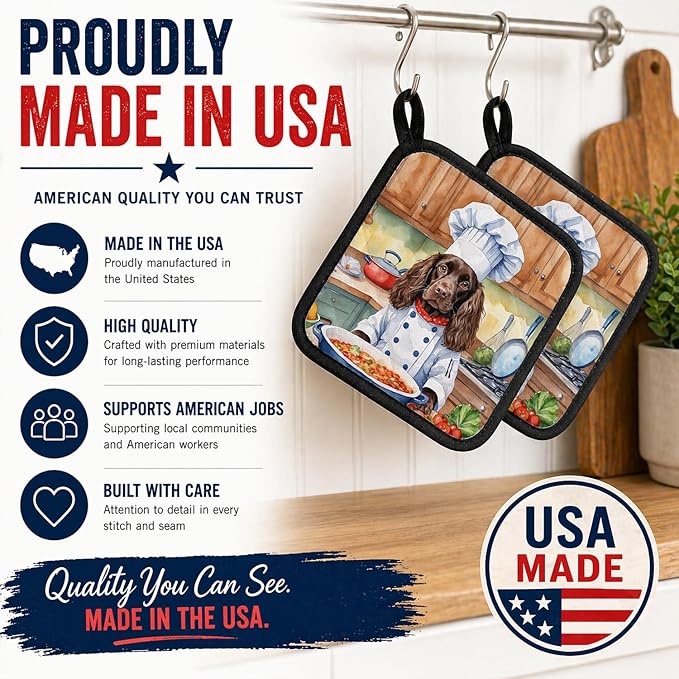 Caroline's Treasures Boykin Spaniel The Chef Pair of Pot Holders Kitchen Heat Resistant Pot Holders Sets Oven Hot Pads for Cooking Baking BBQ, 7 1/2 x 7 1/2