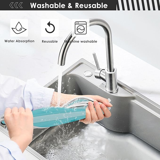 Teal Turquoise Green Wood Water Splash Guard Faucet Drip Catcher Thicken Sponge Microfiber Sink Absorbent Mat for Kitchen 30x5in 2 Pack