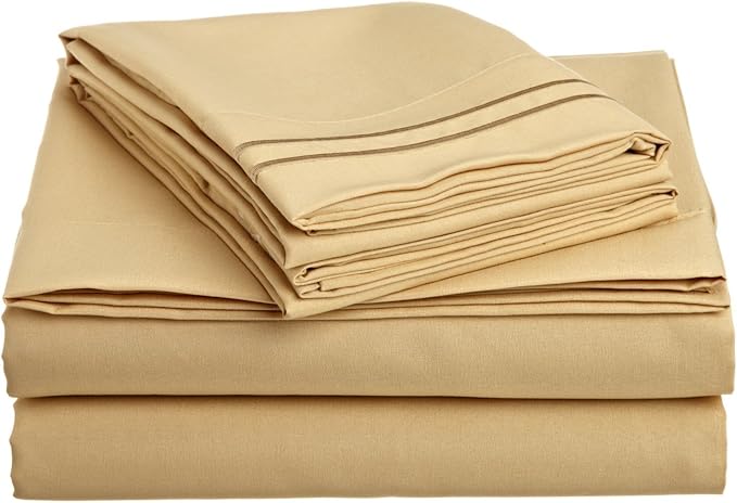 Lamma Loe Silky Soft Luxurious Supreme Microfiber 4-Piece Sheet Set with Embroidered Pillow Cases, Twin, Camel