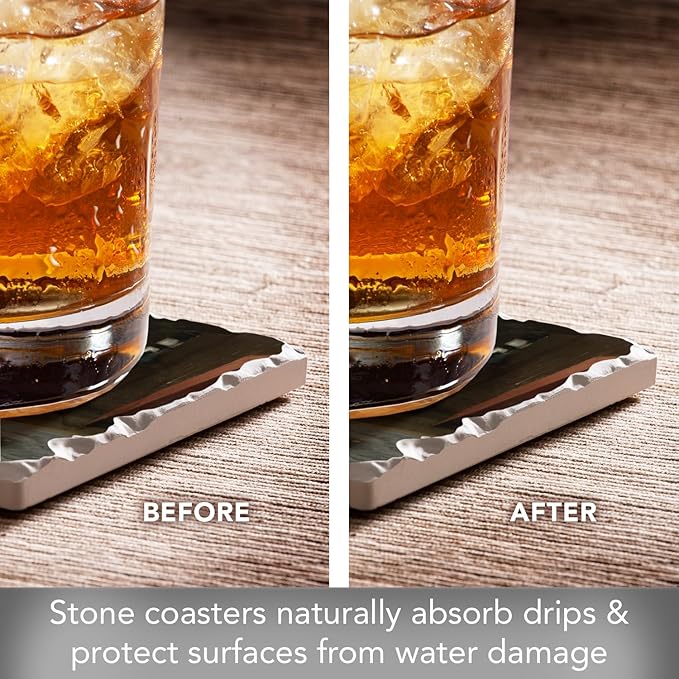 Thirstystone American Artists 4 Pack Assorted Tumbled Tile Stone Coasters with Protective Cork Backing Manufactured in The USA Absorbent Easily Wipes Clean