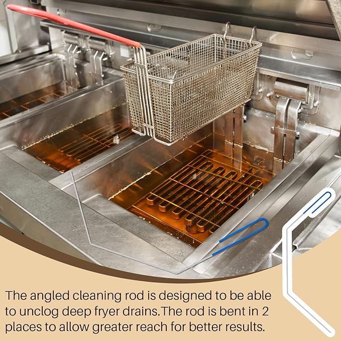 Nuenen 3 Pieces Fryer Cleaning Tools Including L Shaped Fryer Cleaning Brush, Deep Cleanout Rod and Long Handle Basket Brush, Good to 750f for Restaurant Accessories