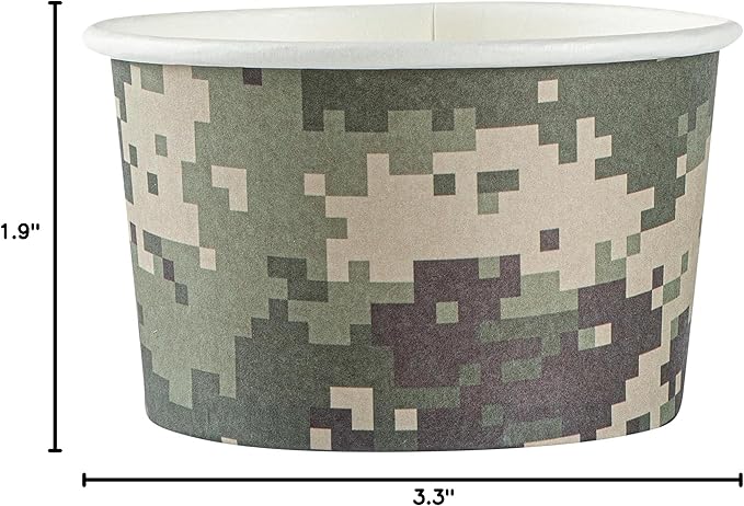 Restaurantware Coppetta 5 Ounce Dessert Cups, 200 Disposable Ice Cream Cups - Lids Sold Separately, Sturdy, Camouflage Paper FroYo Bowls, For Hot And Cold Foods, Perfect For Gelato Or Mousse