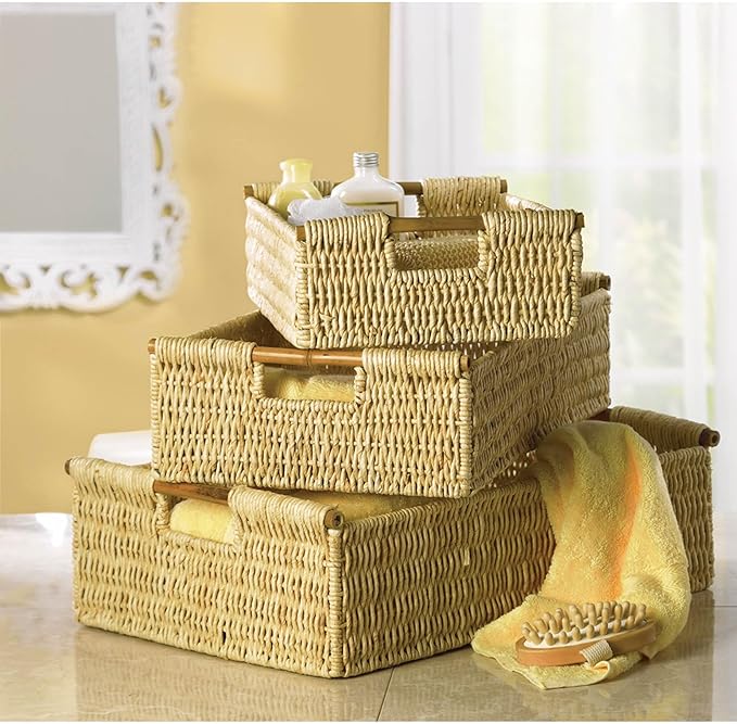 Zingz & Thingz Surf's Up Collection 3-Piece Nesting Baskets Storage Set, 21x14.5x6.5, Corn Husk, 3 Piece