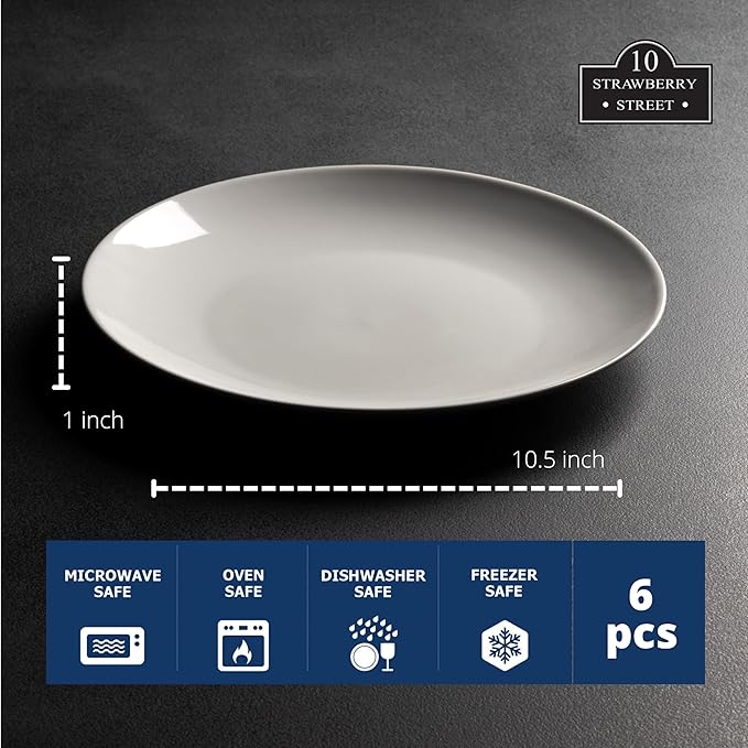 10 Strawberry Street Simply White 10.5" Coupe Dinner Plate, Set of 6