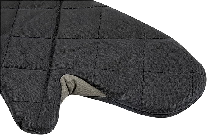 Restaurantware 17 x 8 Inch Heavy-Duty Oven Mitt 1 Flame Retardant Heat-Resistant Mitt - With Thumb Guard Hanging Loop Black Cotton Quilted Oven Mitts Heat-Resistant For Cooking And Baking