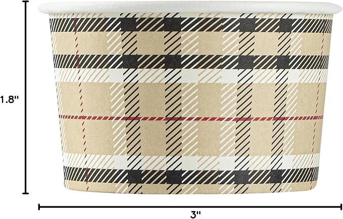 Coppetta 3-Ounce Dessert Cups, 200 Disposable Ice Cream Cups - Lids Sold Separately, Sturdy, Plaid Paper FroYo Bowls, For Hot And Cold Foods, Perfect For Gelato Or Mousse - Restaurantware