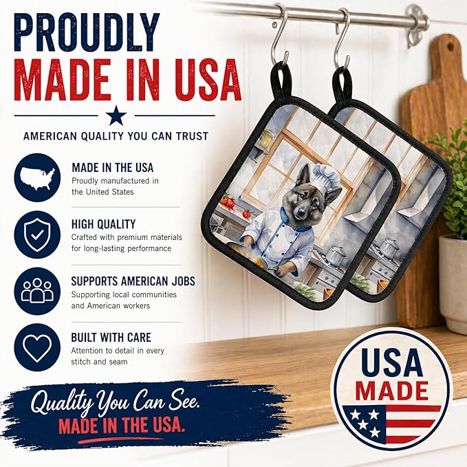 Caroline's Treasures Norwegian Elkhound The Chef Pair of Pot Holders Kitchen Heat Resistant Pot Holders Sets Oven Hot Pads for Cooking Baking BBQ, 7 1/2 x 7 1/2